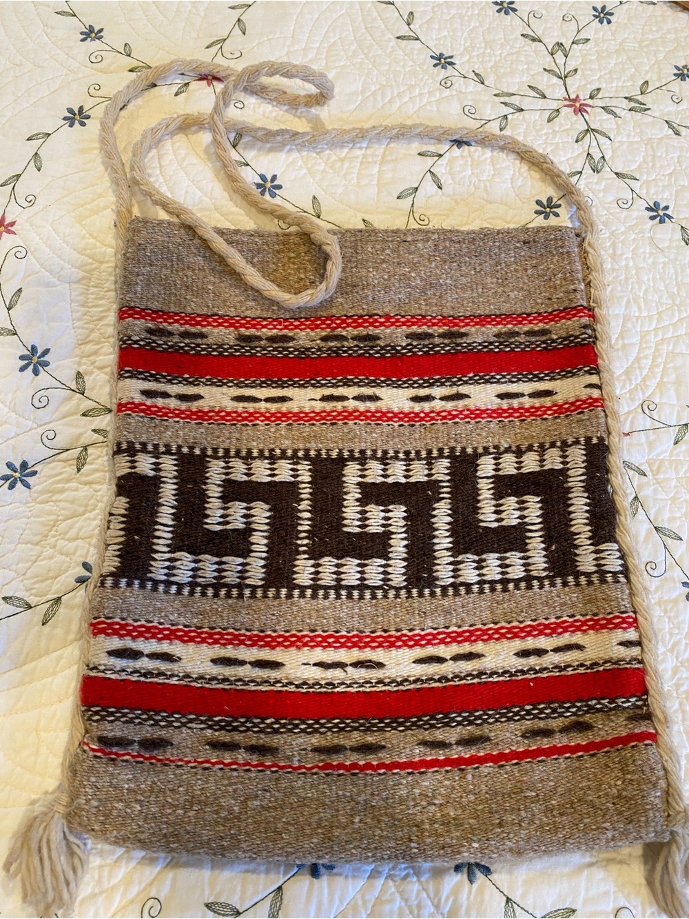 Handwoven Wool Crossbody Tagari Bag in Brown, Red and Cream